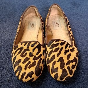 UGG Australia women's Calf Hair Slip On Flat Black Brown Shoe Size 8